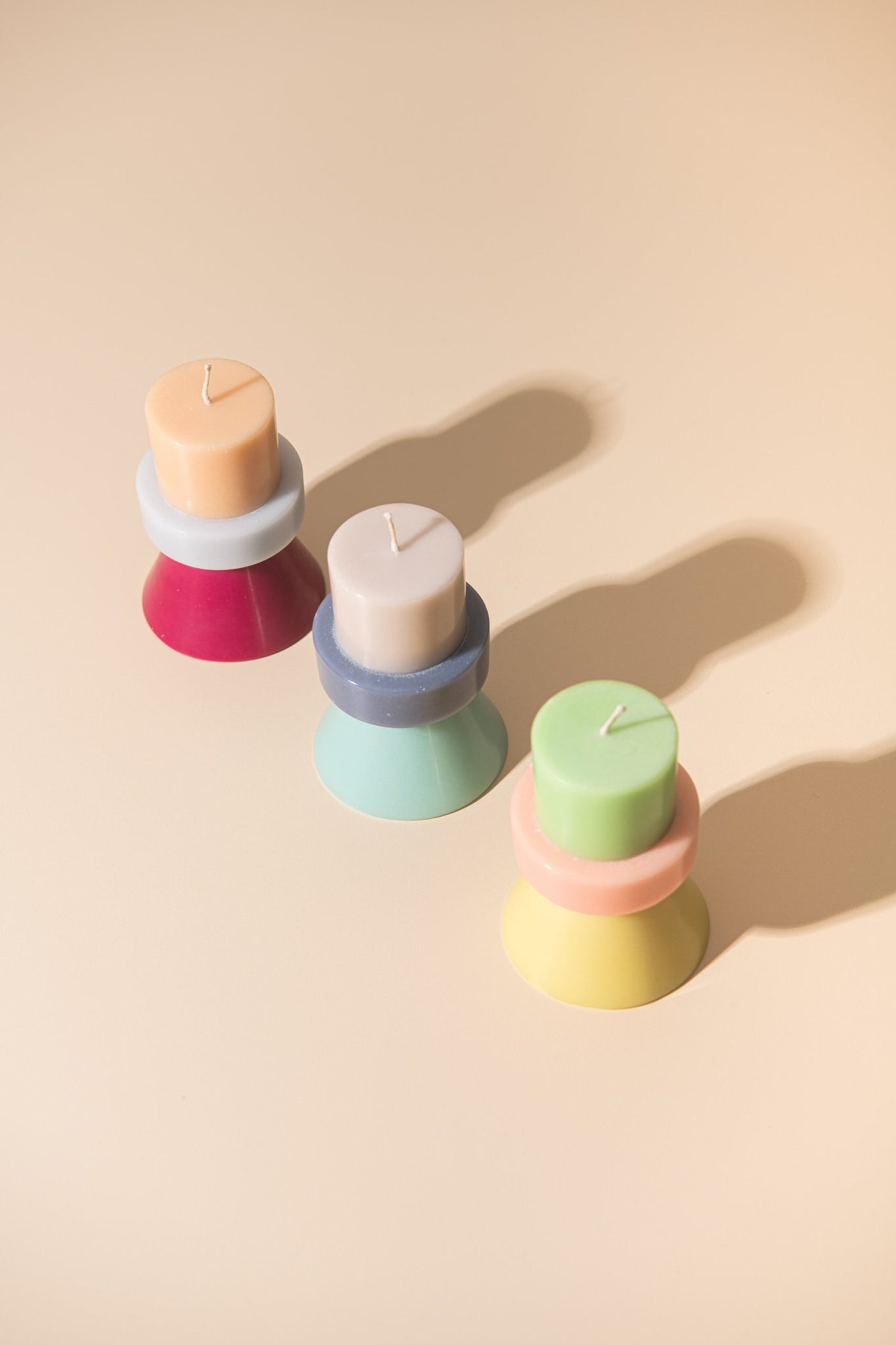 Stack Candle mini by Yod and co in green, pink and yellow