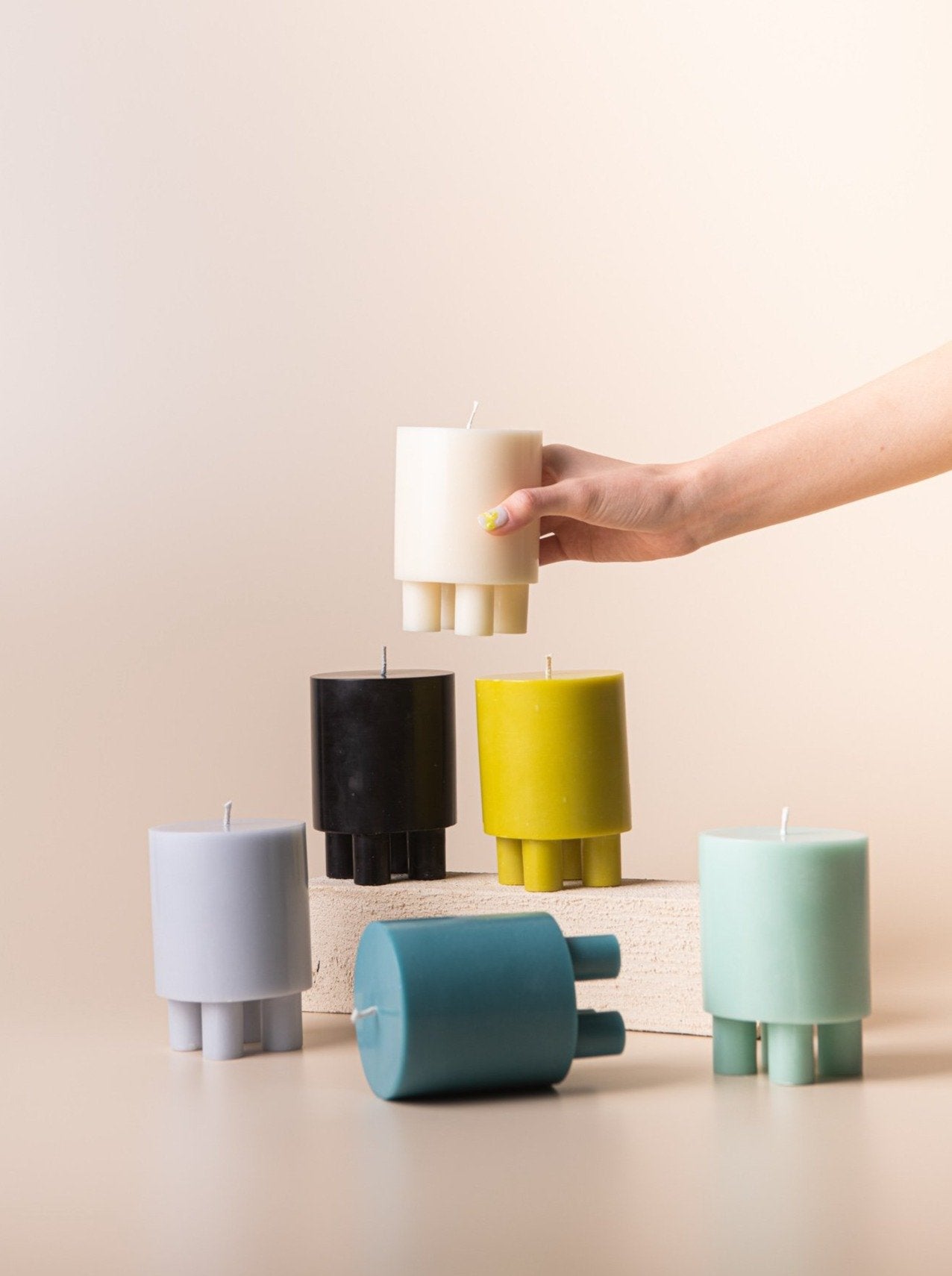 Stack Candle Prop, shaped candles by Yod and co in acid yellow