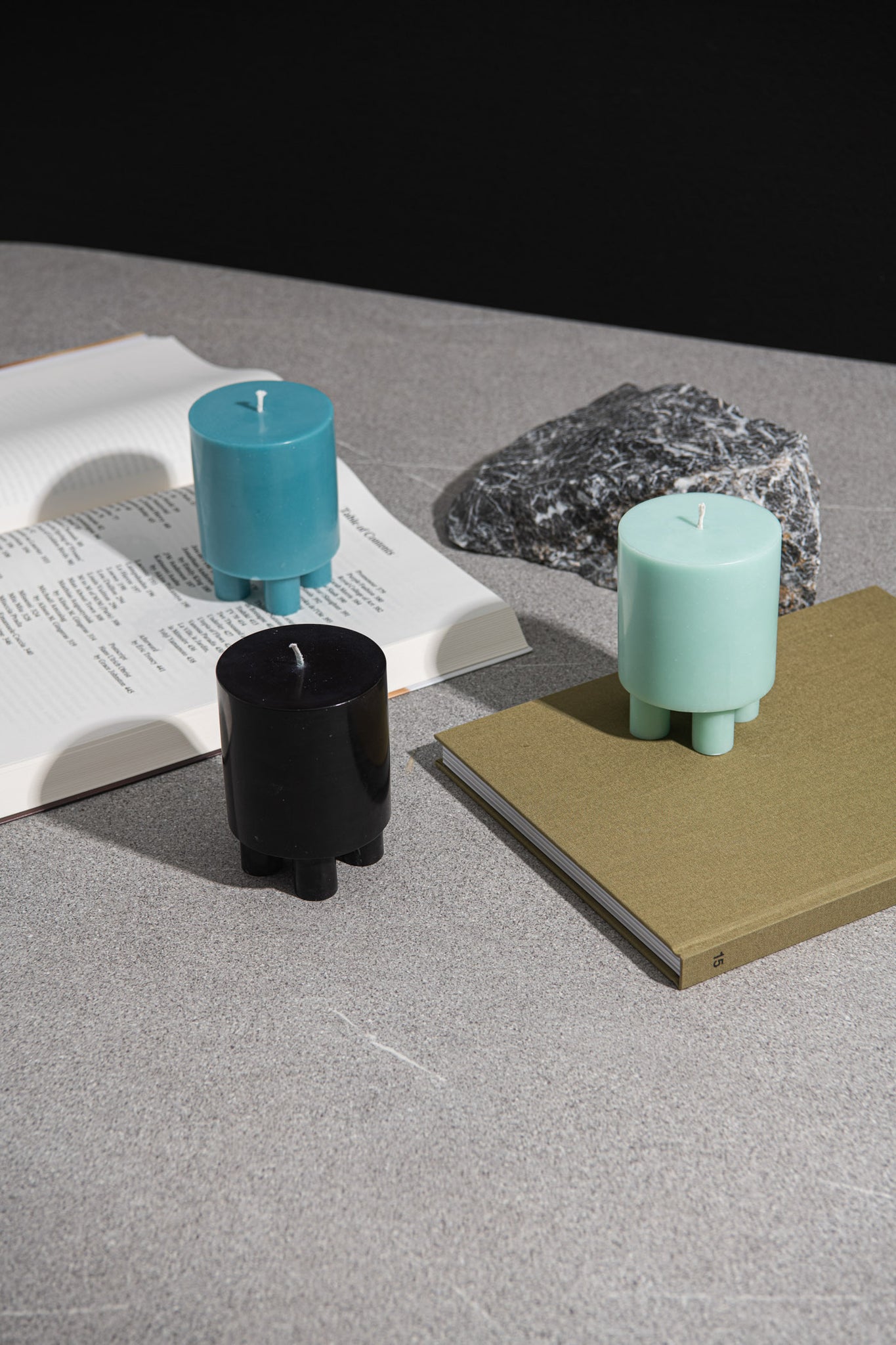 Stack Candle Prop, shaped candles by Yod and co in turquoise