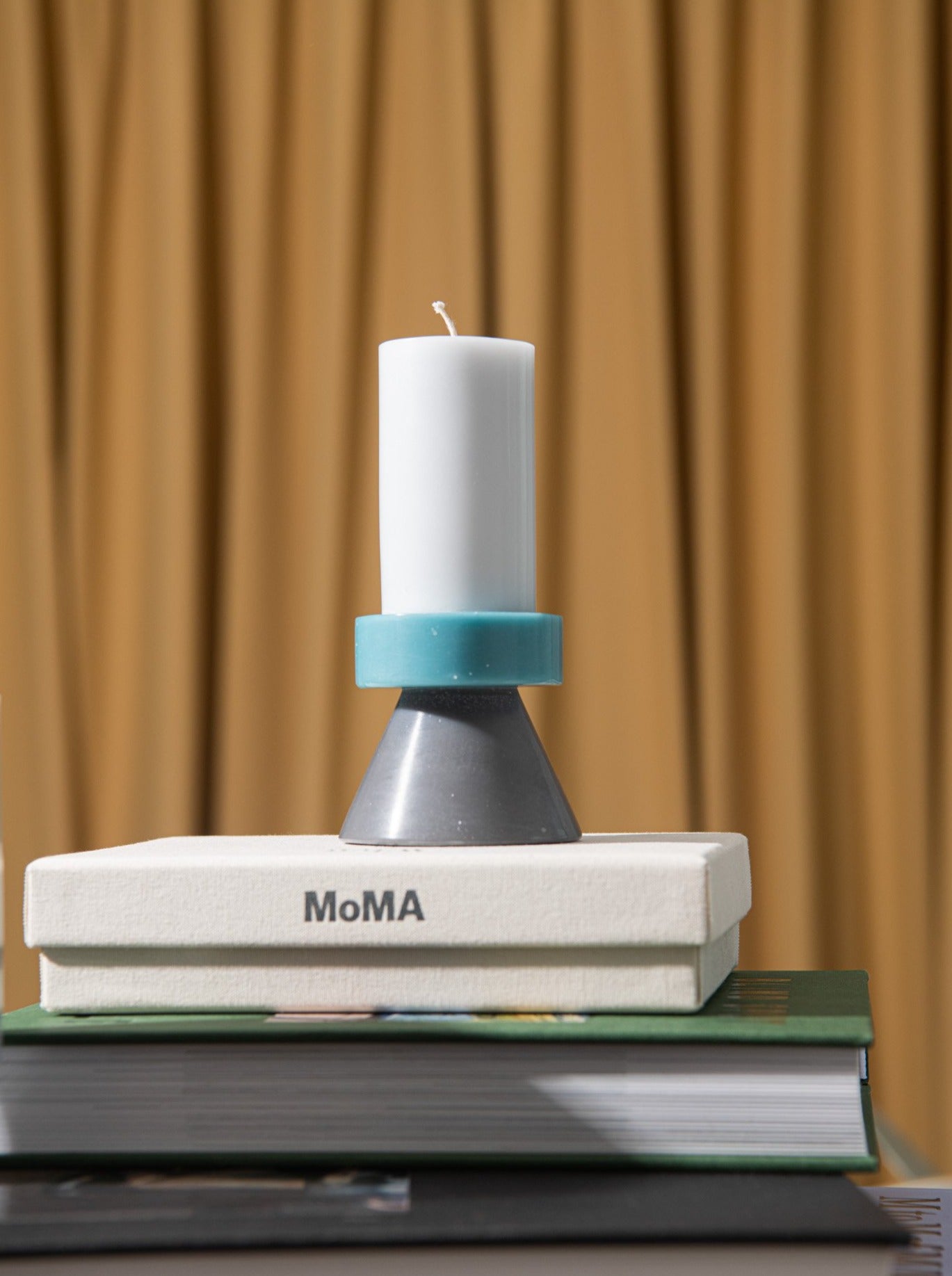 Stack Candle Tall, shaped candles by Yod and co in lilac, turquoise and grey