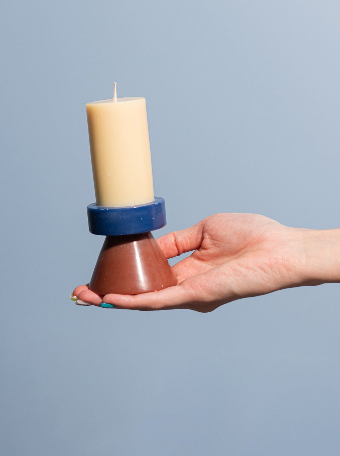 Stack Candle Tall, shaped candles by Yod and co in yellow, navy, brown