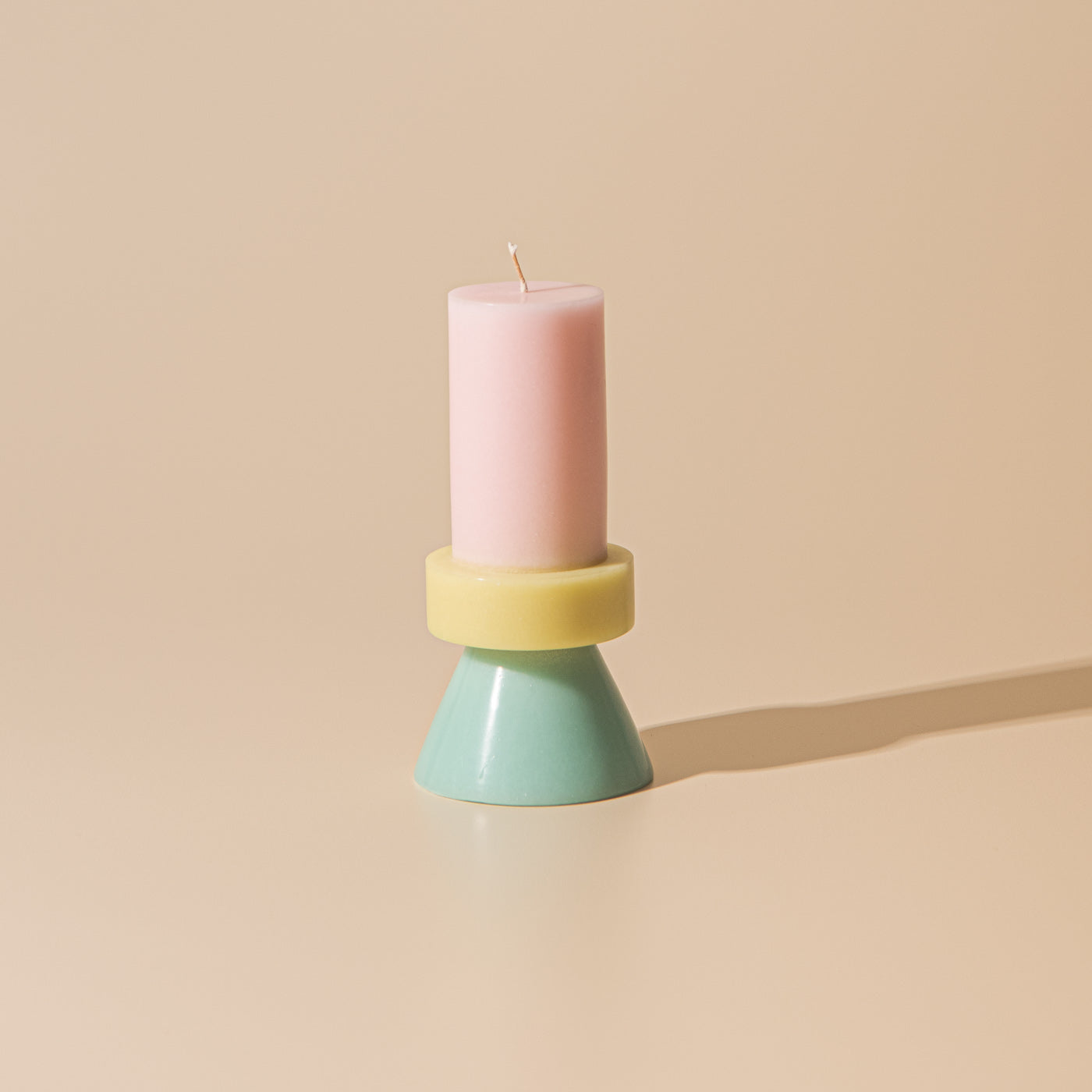 Stack Candle Tall, shaped candles by Yod and co in pink, yellow and turquoise