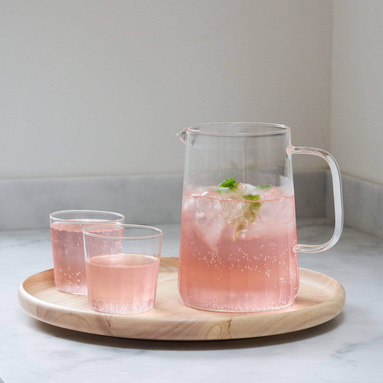 Yod and Co Rivington glass jug design by Blond design studio with pink gin