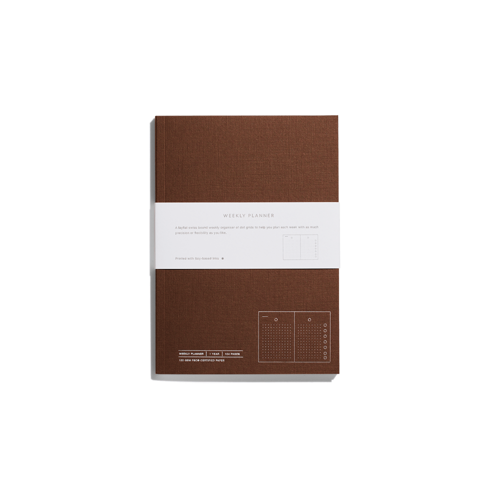 Before breakfast weekl planner note book handmade in london in brown