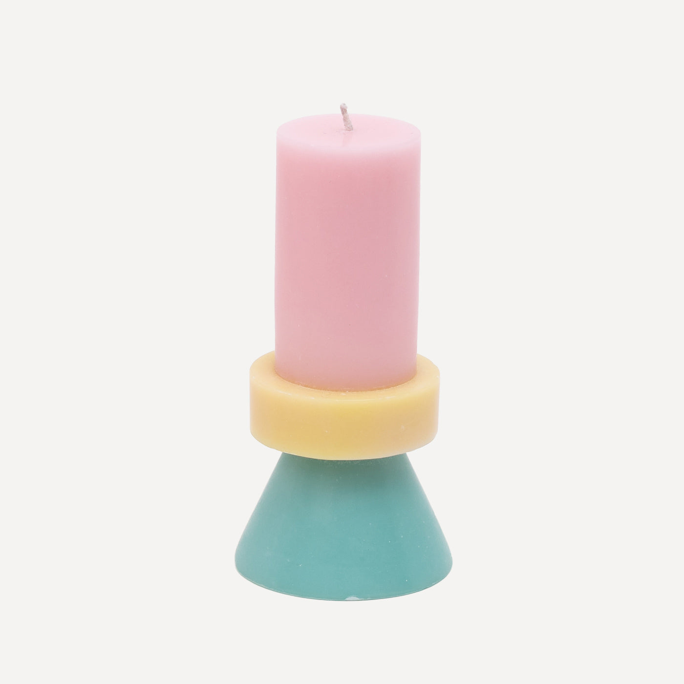 Stack Candle Tall, shaped candles by Yod and co in pink, yellow and turquoise
