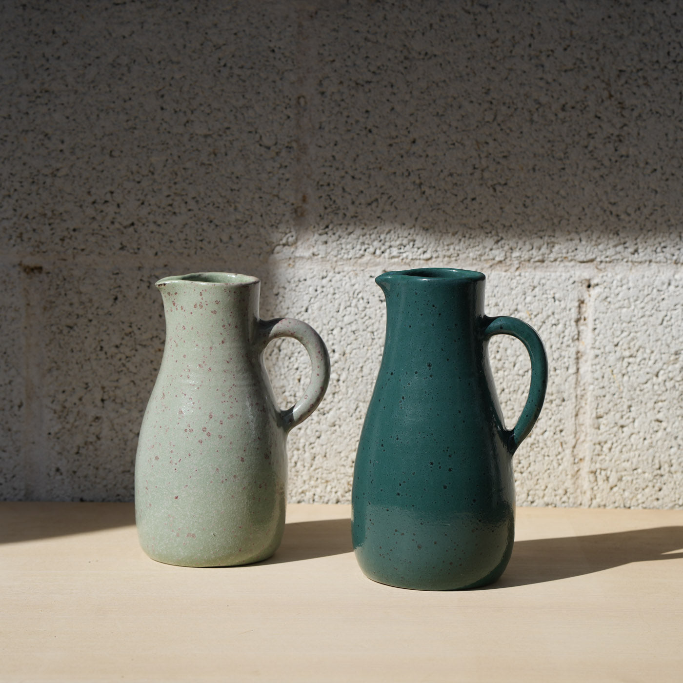 Emerald Green hand thrown ceramic pitcher by Gaëlle Le Doledec