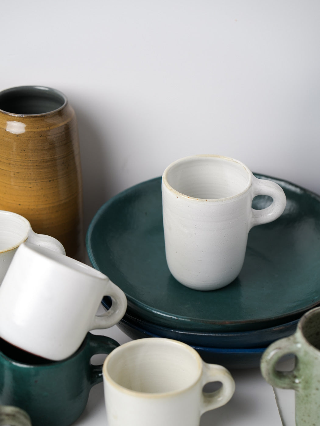 Emerald green hand thrown ceramic pasta bowl by Gaëlle Le Doledec