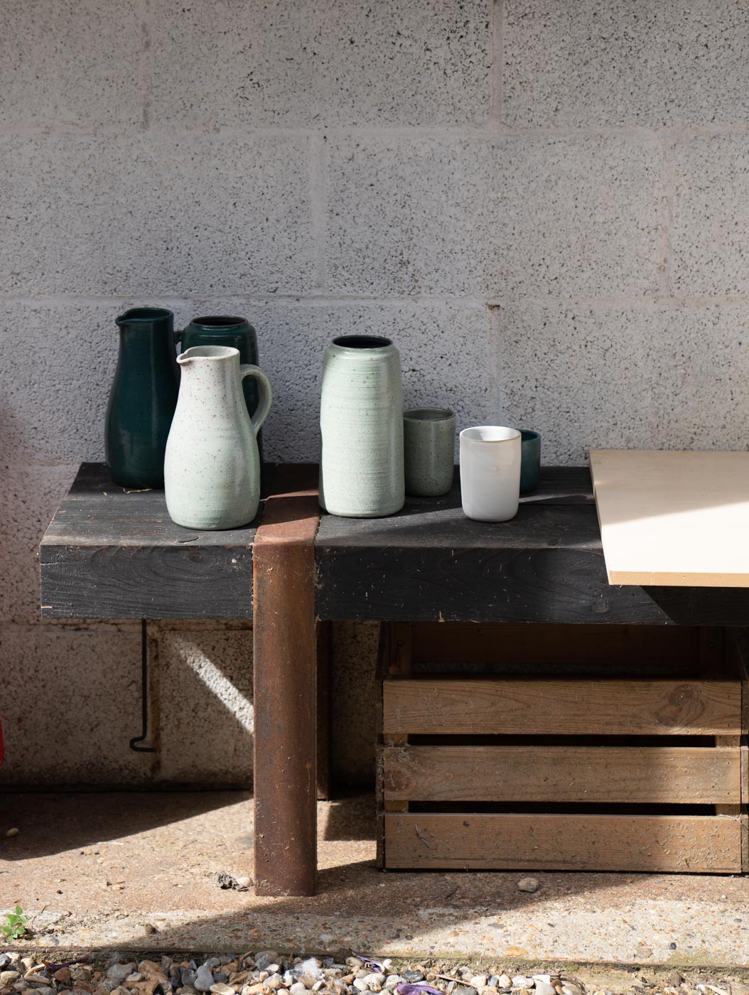 Emerald Green hand thrown ceramic pitcher by Gaëlle Le Doledec